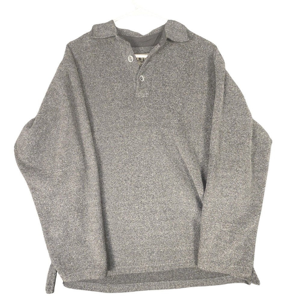 Vintage TRUE GRIT Men Textured Fleece 3 Button Pullover Sweater Gray Size L